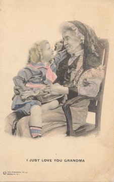 Featured is a postcard image of a grandmother and granddaughter ... a real mutual admiration society and a celebration of generations.  The original c 1912 postcard is for sale in The unltd.com Store.